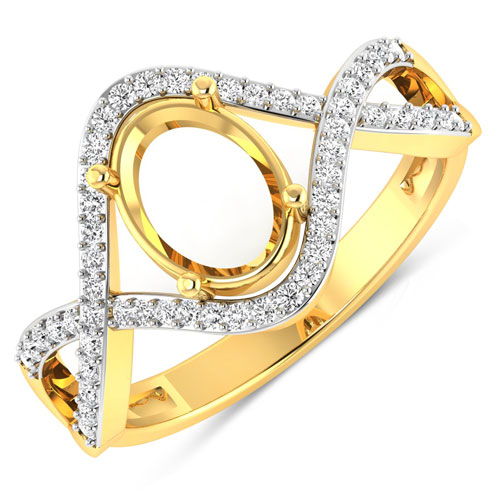 Diamond-0.24 Carat Genuine White Diamond 14K Yellow Gold Semi Mount Ring - holds 8x6mm Oval Gemstone