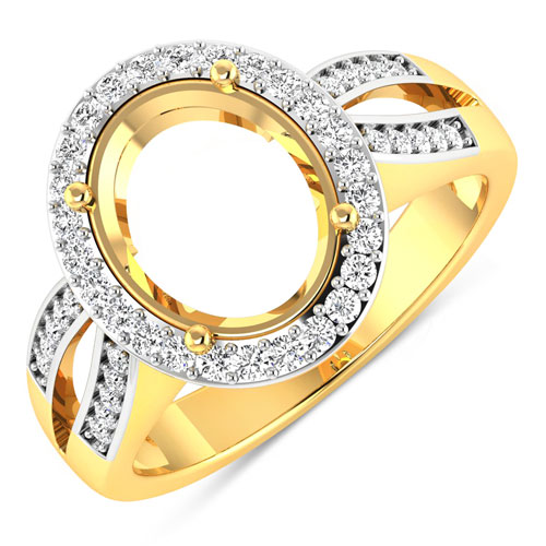 Diamond-0.39 Carat Genuine White Diamond 14K Yellow Gold Semi Mount Ring - holds 11x9mm Oval Gemstone