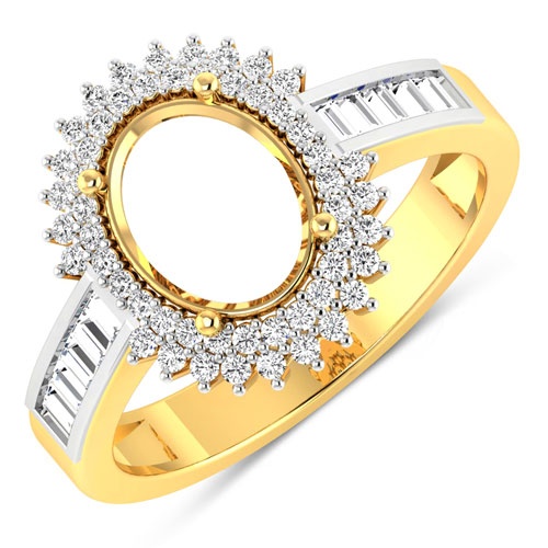 Diamond-0.52 Carat Genuine White Diamond 14K Yellow Gold Semi Mount Ring - holds 9x7mm Oval Gemstone