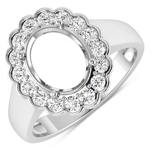 Diamond-0.48 Carat Genuine White Diamond 14K White Gold Semi Mount Ring - holds 10x8mm Oval Gemstone
