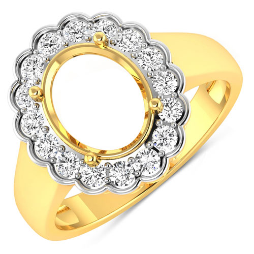 Diamond-0.48 Carat Genuine White Diamond 14K Yellow Gold Semi Mount Ring - holds 10x8mm Oval Gemstone