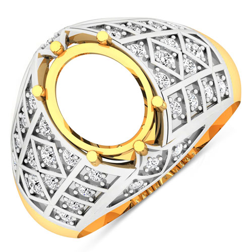 Diamond-0.42 Carat Genuine White Diamond 14K Yellow Gold Semi Mount Ring - holds 10x8mm Oval Gemstone