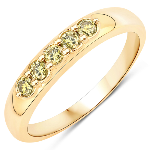 Diamond-0.28 Carat Genuine Green Diamond 14K Yellow Gold Ring (I1-I2)