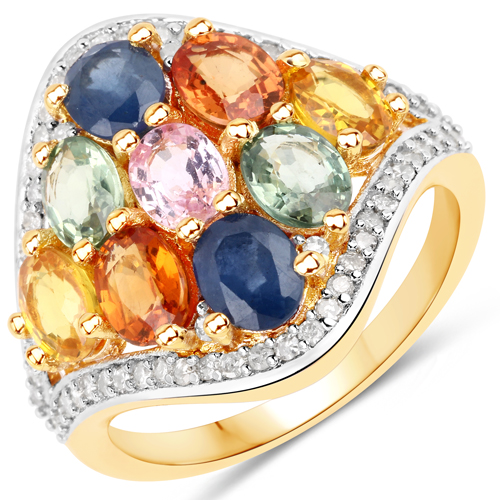 Sapphire-3.03 Carat Genuine Orange Sapphire and White Diamond .925 Sterling Silver Ring