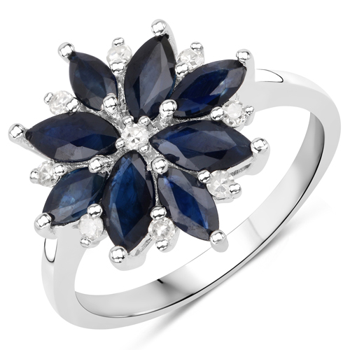 Sapphire-1.72 Carat Genuine Blue Sapphire and White Diamond .925 Sterling Silver Ring