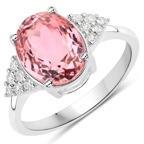 Rings-3.36 Carat Genuine Pink Tourmaline and White Diamond 14K White Gold Ring