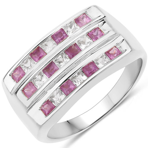 Sapphire-1.26 Carat Genuine Pink Sapphire and White Sapphire .925 Sterling Silver Ring