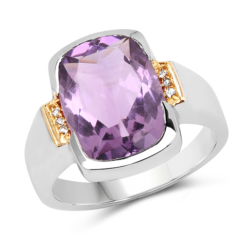 Amethyst-Two Tone Plated 5.88 Carat Genuine Amethyst & White Topaz .925 Sterling Silver Ring