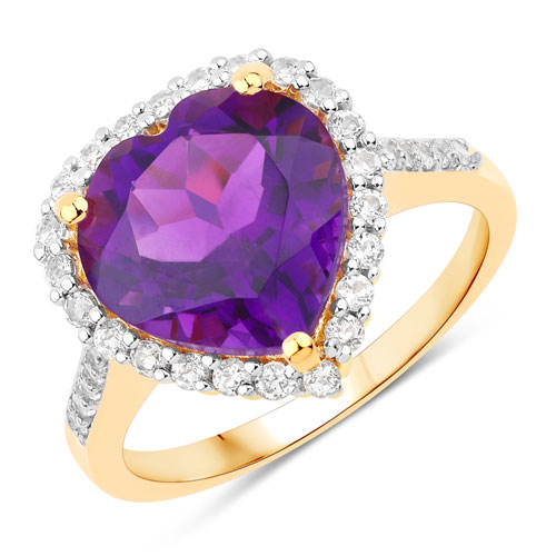 Amethyst-4.86 Carat Genuine Amethyst and White Topaz .925 Sterling Silver Ring