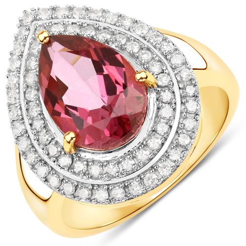 Rings-3.91 Carat Genuine Pink Topaz 14K Yellow Gold Ring