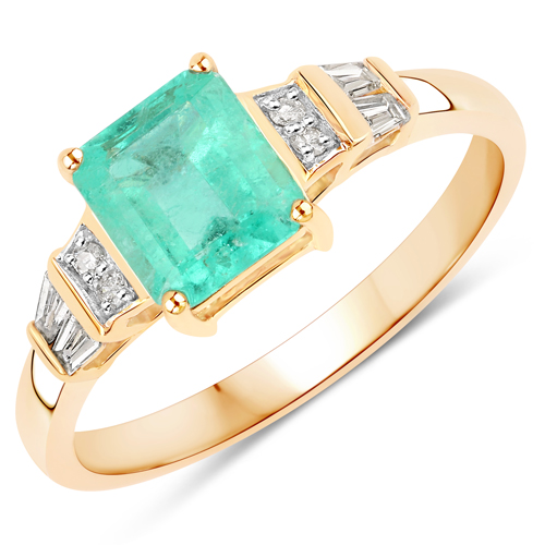 Emerald-1.26 Carat Genuine Colombian Emerald and White Diamond 14K Yellow Gold Ring