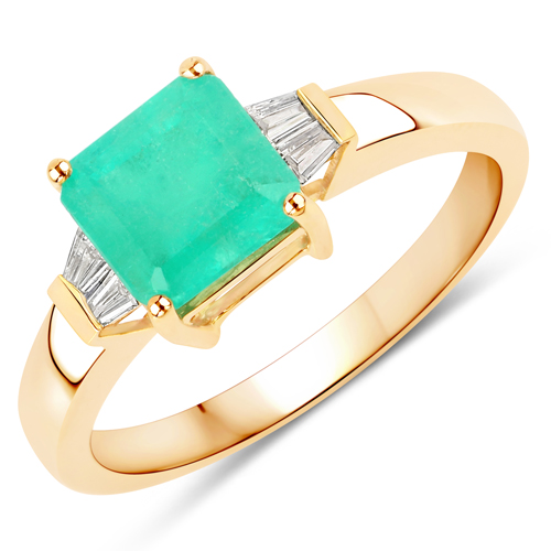 Emerald-1.87 Carat Genuine Colombian Emerald and White Diamond 14K Yellow Gold Ring