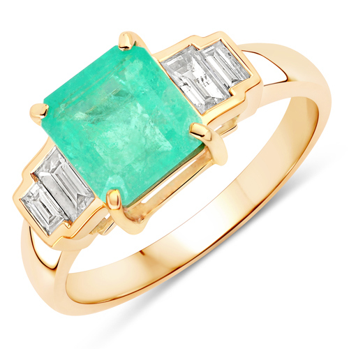 Emerald-2.10 Carat Genuine Colombian Emerald and White Diamond 14K Yellow Gold Ring