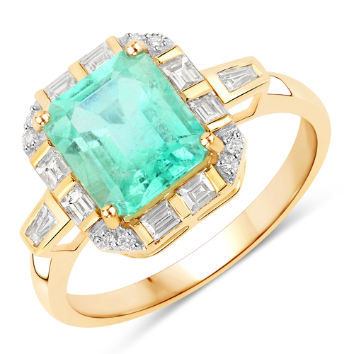 Emerald-2.24 Carat Genuine Colombian Emerald and White Diamond 14K Yellow Gold Ring
