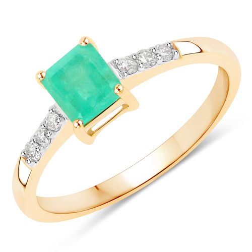 Emerald-0.70 Carat Genuine Colombian Emerald and White Diamond 14K Yellow Gold Ring
