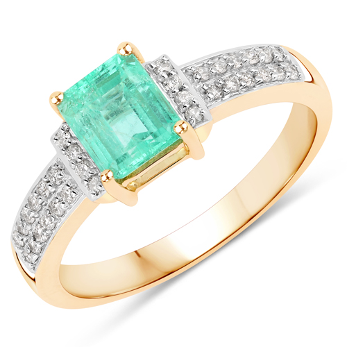 Emerald-1.09 Carat Genuine Colombian Emerald and White Diamond 14K Yellow Gold Ring