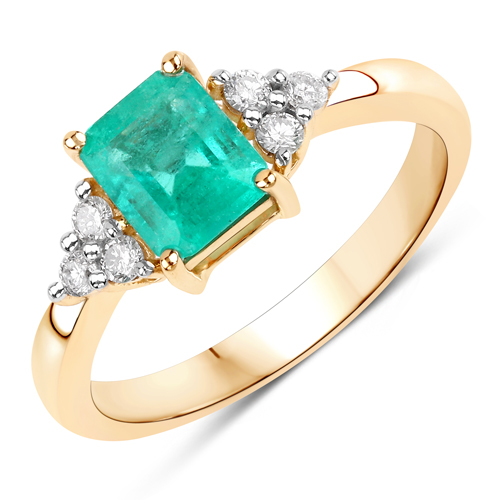 Emerald-1.04 Carat Genuine Colombian Emerald and White Diamond 14K Yellow Gold Ring