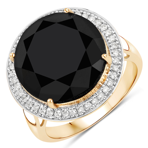 Diamond-11.04 Carat Genuine Black Diamond and White Diamond 14K Yellow Gold Ring