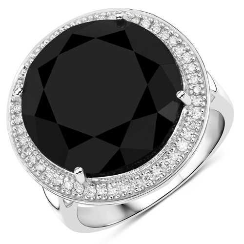 Diamond-15.00 Carat Genuine Black Diamond and White Diamond 14K White Gold Ring