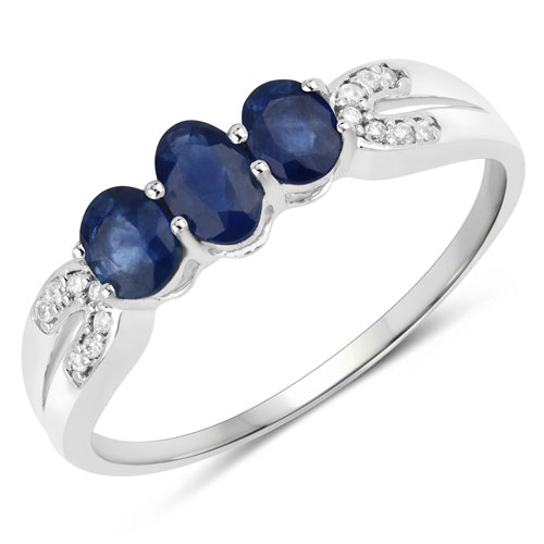 Sapphire-0.73 Carat Genuine Blue Sapphire and White Diamond 14K White Gold Ring