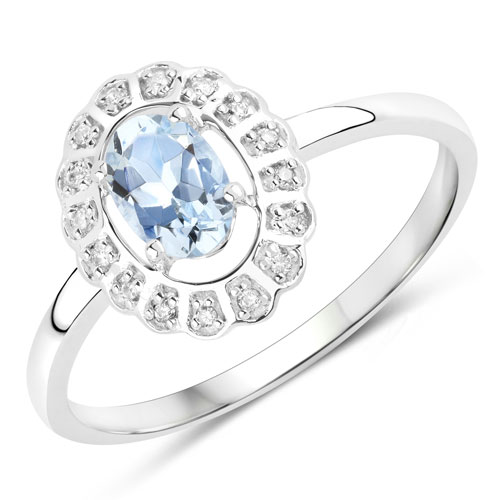 Rings-0.41 Carat Genuine Aquamarine and White Diamond 10K White Gold Ring