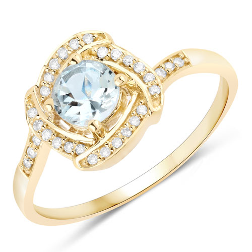 Rings-0.46 Carat Genuine Aquamarine and White Diamond 14K Yellow Gold Ring