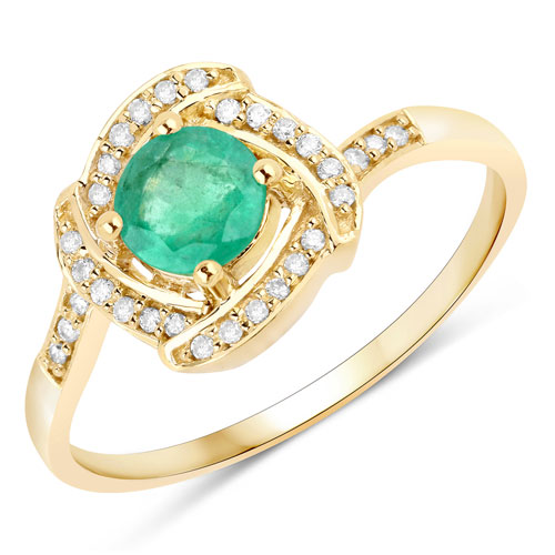 Emerald-0.50 Carat Genuine Zambian Emerald and White Diamond 14K Yellow Gold Ring