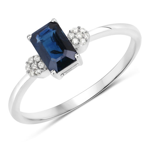 Sapphire-0.62 Carat Genuine Blue Sapphire and White Diamond 14K White Gold Ring