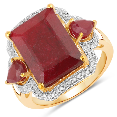 Ruby-9.15 Carat Dyed Ruby, Ruby and White Diamond .925 Sterling Silver Ring