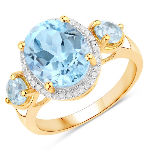 Rings-4.779 Carat Genuine Blue Topaz and White Diamond .925 Sterling Silver Ring
