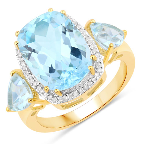 Rings-8.23 Carat Genuine Blue Topaz and White Diamond .925 Sterling Silver Ring
