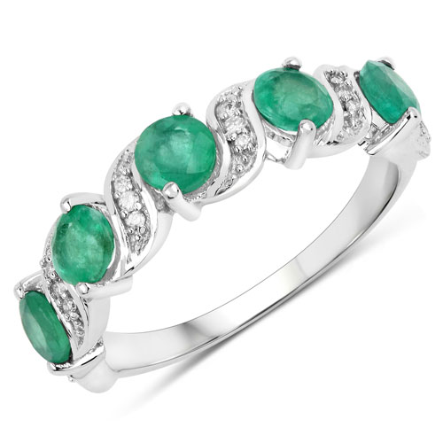 Emerald-1.21 Carat Genuine Zambian Emerald and White Diamond 14K White Gold Ring
