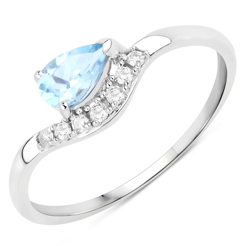 Rings-0.42 Carat Genuine Aquamarine and White Diamond 14K White Gold Ring