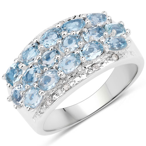 Rings-3.08 Carat Genuine Blue Topaz and White Diamond .925 Sterling Silver Ring
