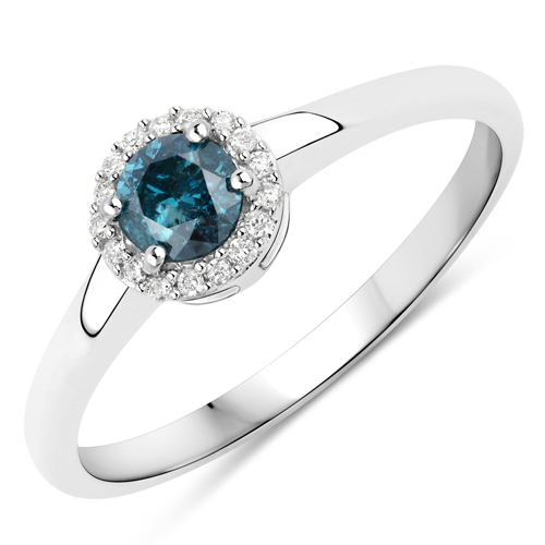 Diamond-0.35 Carat Genuine Blue Diamond and White Diamond 14K White Gold Ring