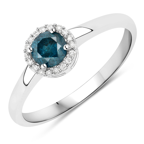Diamond-0.42 Carat Genuine Blue Diamond and White Diamond 14K White Gold Ring