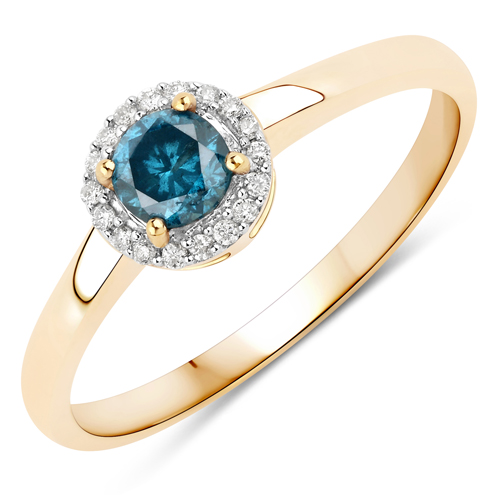 Diamond-0.42 Carat Genuine Blue Diamond and White Diamond 14K Yellow Gold Ring