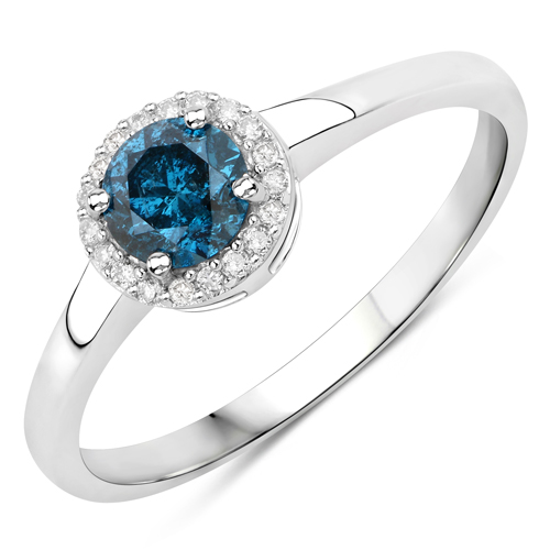 Diamond-0.46 Carat Genuine Blue Diamond and White Diamond 14K White Gold Ring