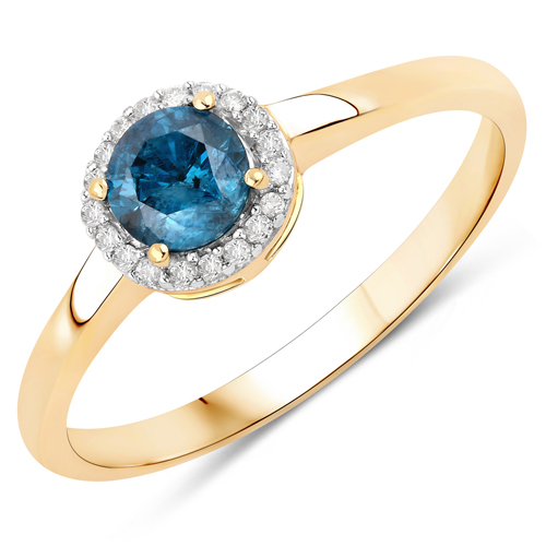 Diamond-0.46 Carat Genuine Blue Diamond and White Diamond 14K Yellow Gold Ring