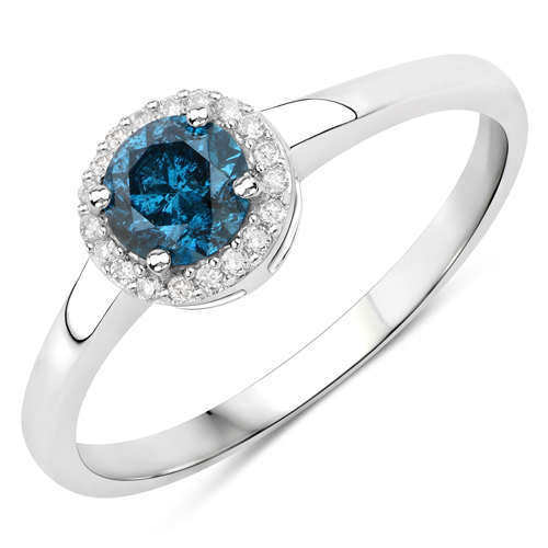 Diamond-0.45 Carat Genuine Blue Diamond and White Diamond 14K White Gold Ring