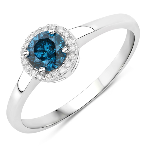 Diamond-0.52 Carat Genuine Blue Diamond and White Diamond 14K White Gold Ring