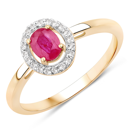 Ruby-0.44 Carat Lead Free Ruby and Created White Sapphire 10K Yellow Gold Ring