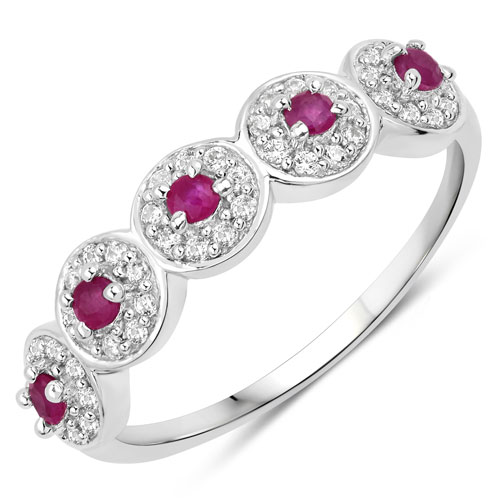 Ruby-0.69 Carat Genuine Ruby and White Cubic Zirconia .925 Sterling Silver Ring