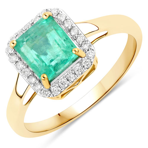 Emerald-1.86 Carat Genuine Colombian Emerald and White Diamond 14K Yellow Gold Ring