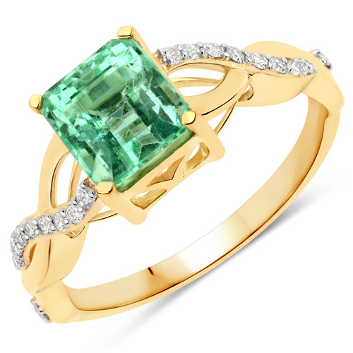 Emerald-2.06 Carat Genuine Colombian Emerald and White Diamond 14K Yellow Gold Ring
