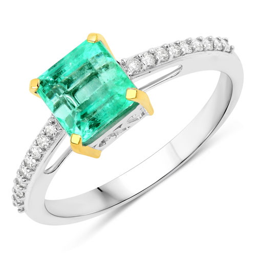 Emerald-1.67 Carat Genuine Colombian Emerald and White Diamond 14K White Gold Ring