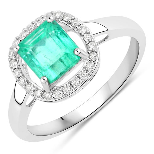 Emerald-1.61 Carat Genuine Colombian Emerald and White Diamond 14K White Gold Ring