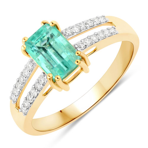 Emerald-1.47 Carat Genuine Colombian Emerald and White Diamond 14K Yellow Gold Ring