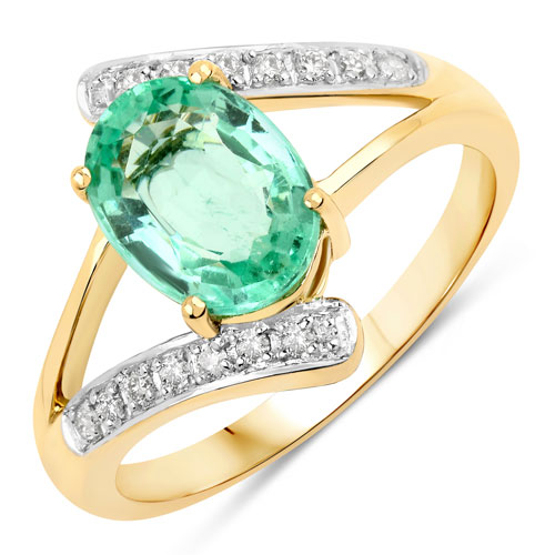 Emerald-1.96 Carat Genuine Colombian Emerald and White Diamond 14K Yellow Gold Ring