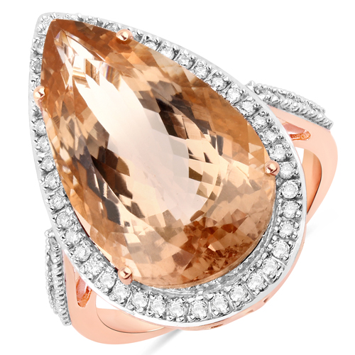 Rings-11.51 Carat Genuine Morganite and White Diamond 14K Rose Gold Ring